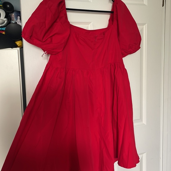 Trendy Mid Plus Size Red Babydoll Puffy Sleeve Selkie Style Dress 0XL Size 12-16 - Picture 4 of 5